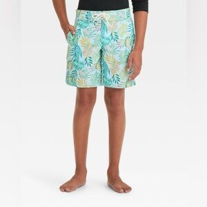 Boys' Palm Tree Printed Swim Shorts  12 Husky